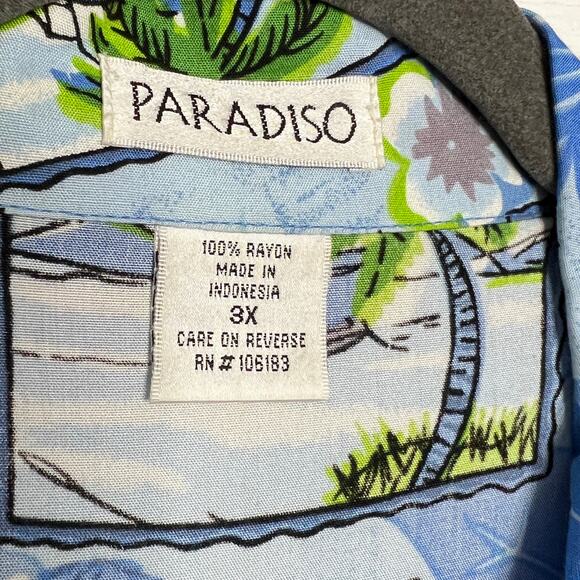 Paradiso Postcards Hawaiian Shirt Blue Embellished Plus Size 3X - Picture 3 of 9